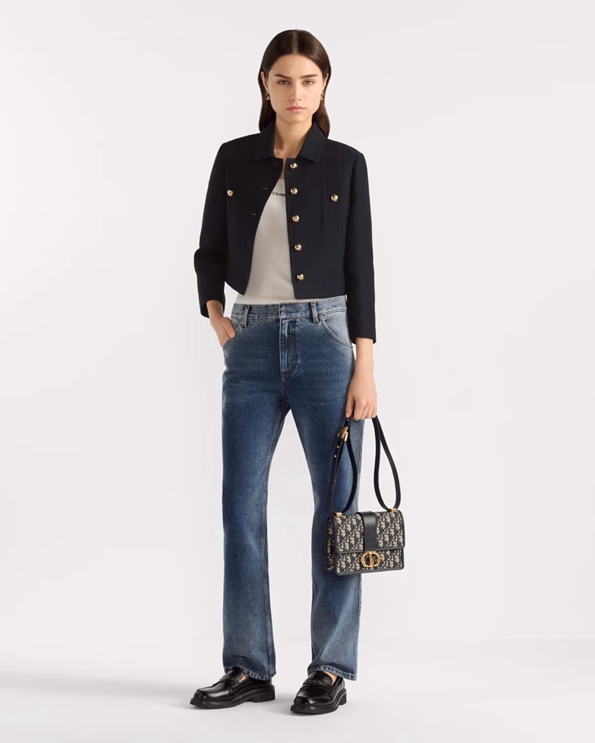 30 Montaigne East-West Bag with Chain Blue Dior Oblique Jacquard2