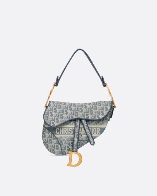 Blue Dior Oblique Chambray-Effect Embroidery - Saddle Bag11
