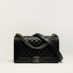 Boy chanel handbag, Calfskin & ruthenium-finish metal, black