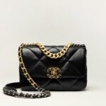CHANEL 19 Handbag Shiny Lambskin, Gold-Tone, Silver-Tone