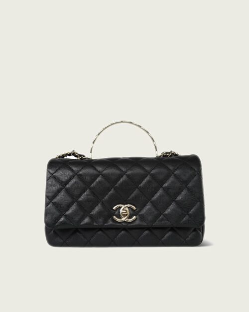 Chanel Coco Crush Top Handle – Black Caviar with Light Gold-Tone Finish