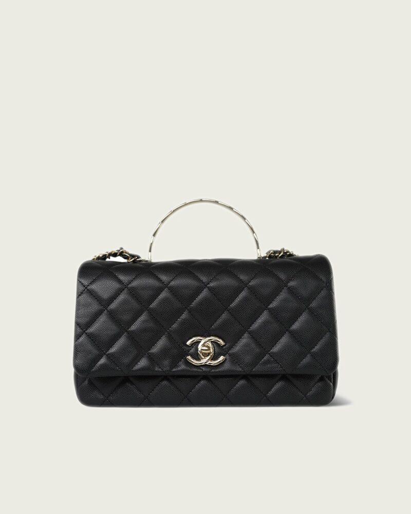 Chanel Coco Crush Top Handle – Black Caviar with Light Gold-Tone Finish