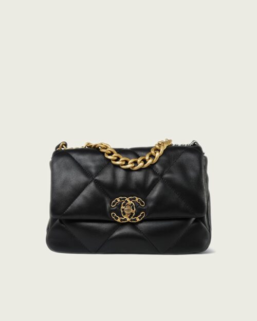 CHANEL Black Lambskin Quilted Small 19 Flap Mixed Hardware