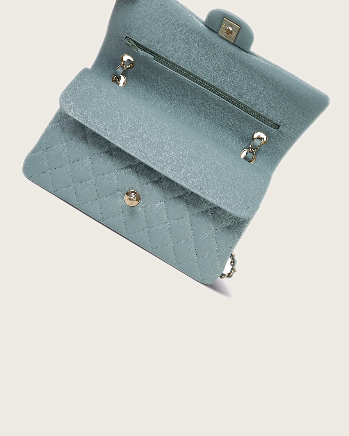 CHANEL Dark Green Caviar Quilted Classic Flap Medium2