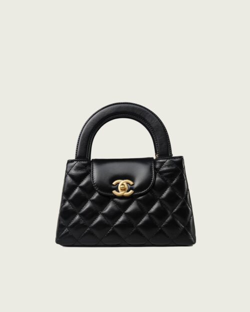 Kelly Top Handle Shopping Bag Quilted Shiny Aged Calfskin Mini Chanel