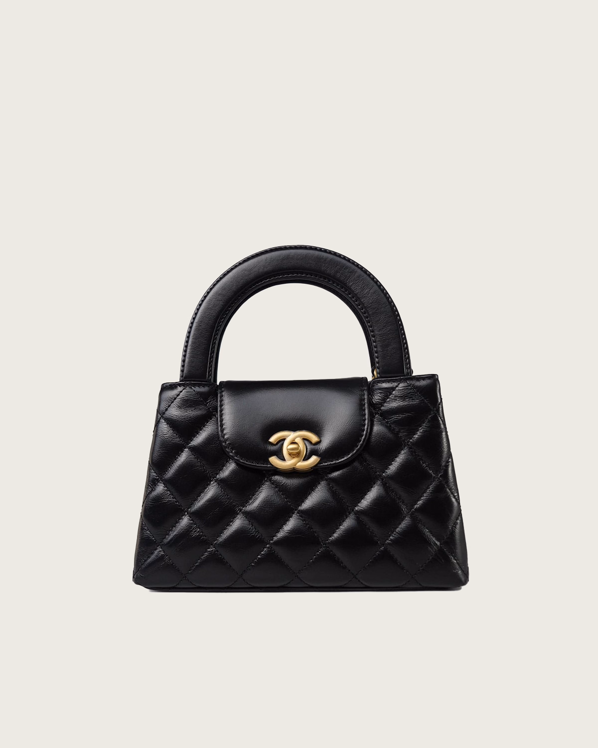 Kelly Top Handle Shopping Bag Quilted Shiny Aged Calfskin Mini Chanel