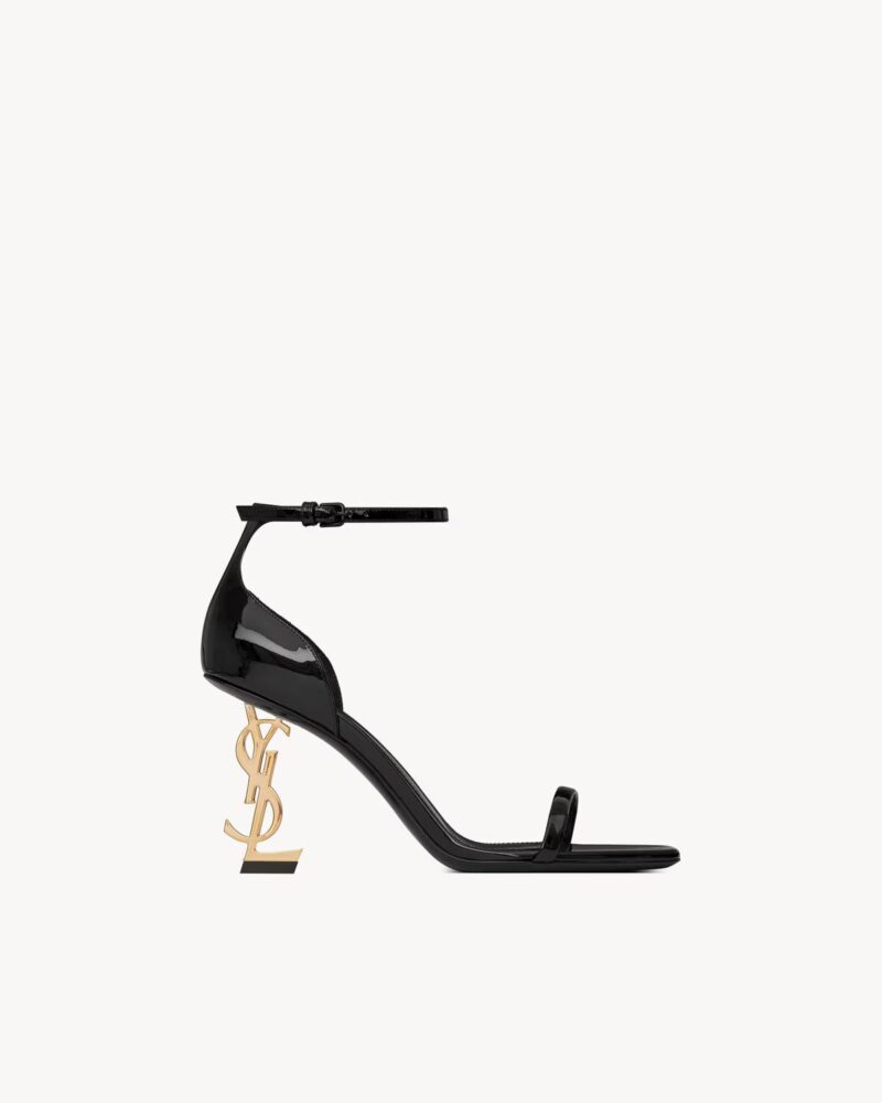 OPYUM Sandals in Patent Leather – Cassandre Heel in Antique Gold-Toned Metal Saint Laurent