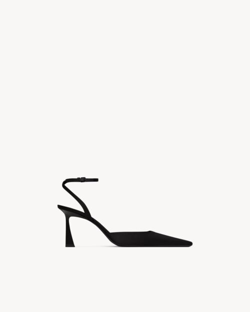 Saint Laurent AIMÉE Slingback Pumps – Satin Crepe with Adjustable Ankle Strap