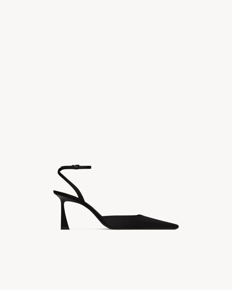 Saint Laurent AIMÉE Slingback Pumps – Satin Crepe with Adjustable Ankle Strap