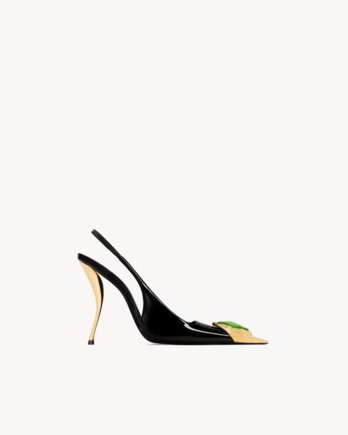 Saint Laurent LOULOU Slingback Pumps – Patent Leather with Gold-Plated Stiletto Heel