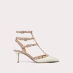 Valentino Garavani Rockstud Caged Pumps in White Patent Leather – 65mm Heel