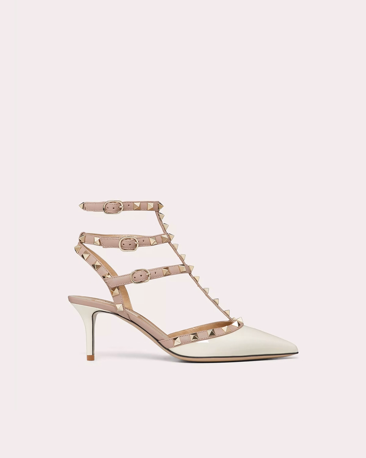 Valentino Garavani Rockstud Caged Pumps in White Patent Leather – 65mm Heel