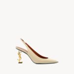 SAINT LAURENT Calfskin Opyum 85 Slingback Pumps 36 Real Beige