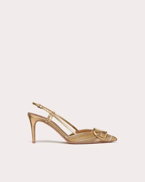 Valentino Garavani VLogo Metallic Slingback Pumps with Embroidery – 80mm Heel