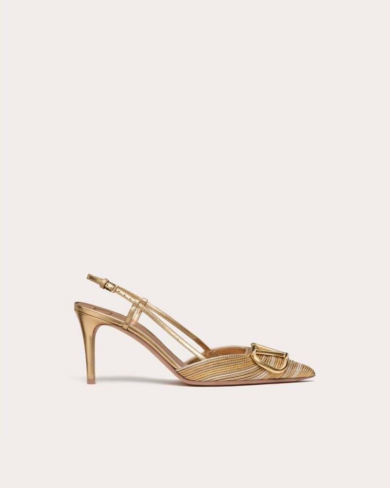 Valentino Garavani VLogo Metallic Slingback Pumps with Embroidery – 80mm Heel