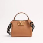 Valentino Garavani Alltime Medium Handbag In Grainy Calfskin With Jacquard Ribbon Shoulder Strap