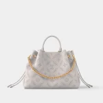 Signature Perforated Leather Tote in grey Mahina style calfskin front view