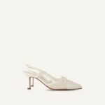 Chanel White Logo Slingback Heels