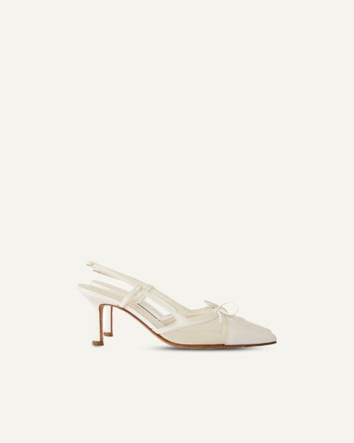 Chanel White Logo Slingback Heels