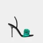 Alexanderwang Julie Scrunchie Slingback Heel in island green, front angle view.