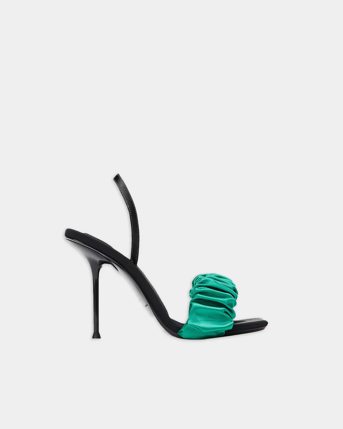 Alexanderwang Julie Scrunchie Slingback Heel in island green, front angle view.