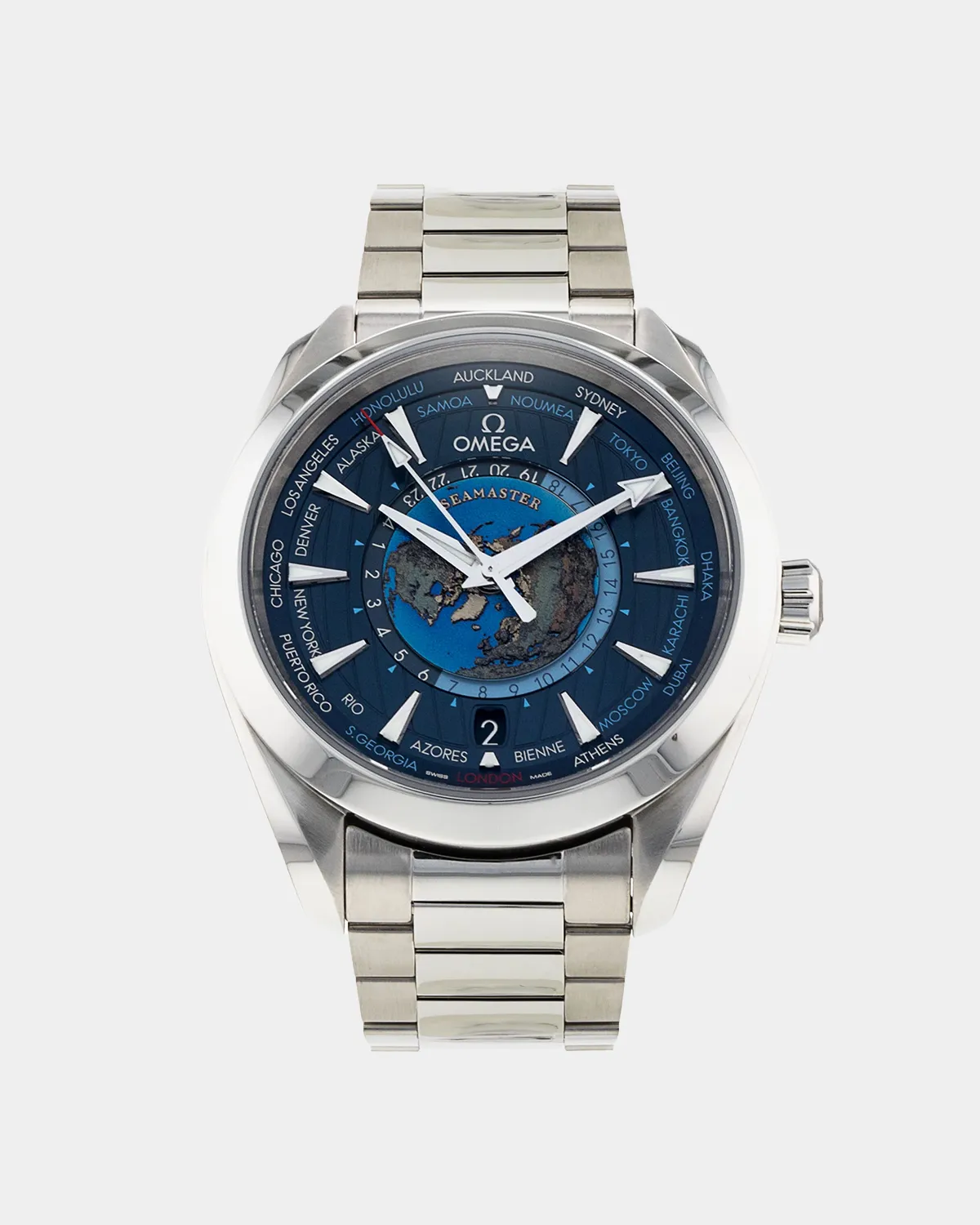 Aqua Terra Worldtimer Summer Blue edition with laser ablated earth map