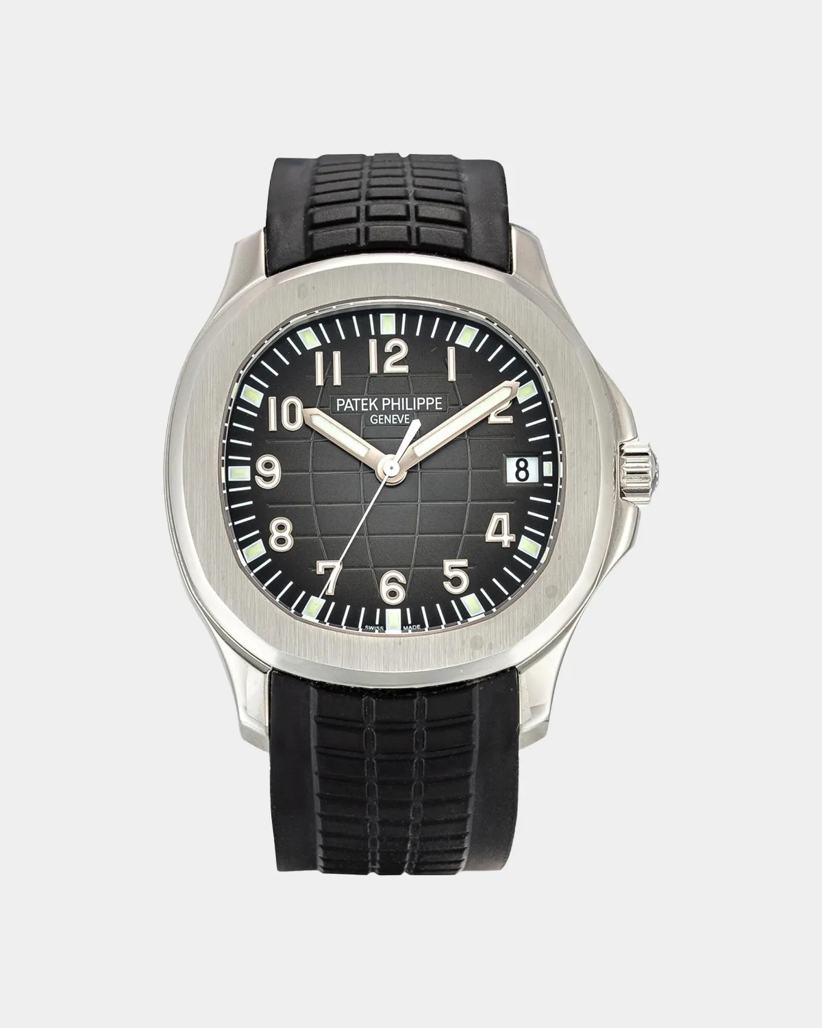 Aquanaut 5167A black dial rubber strap watch front view