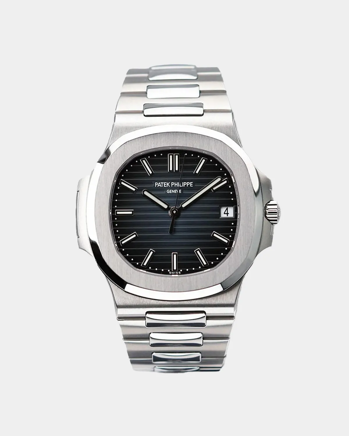 Nautilus 5711/1A steel date watch black dial front view