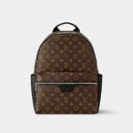 Discovery Backpack PM monogram canvas with black leather trim front view