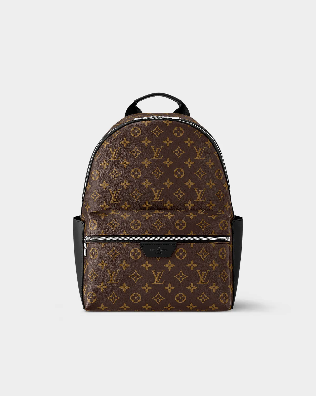 Discovery Backpack PM monogram canvas with black leather trim front view