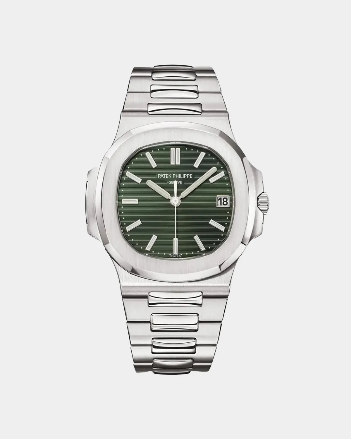 Nautilus 5711/1A-014 steel date watch green dial front view
