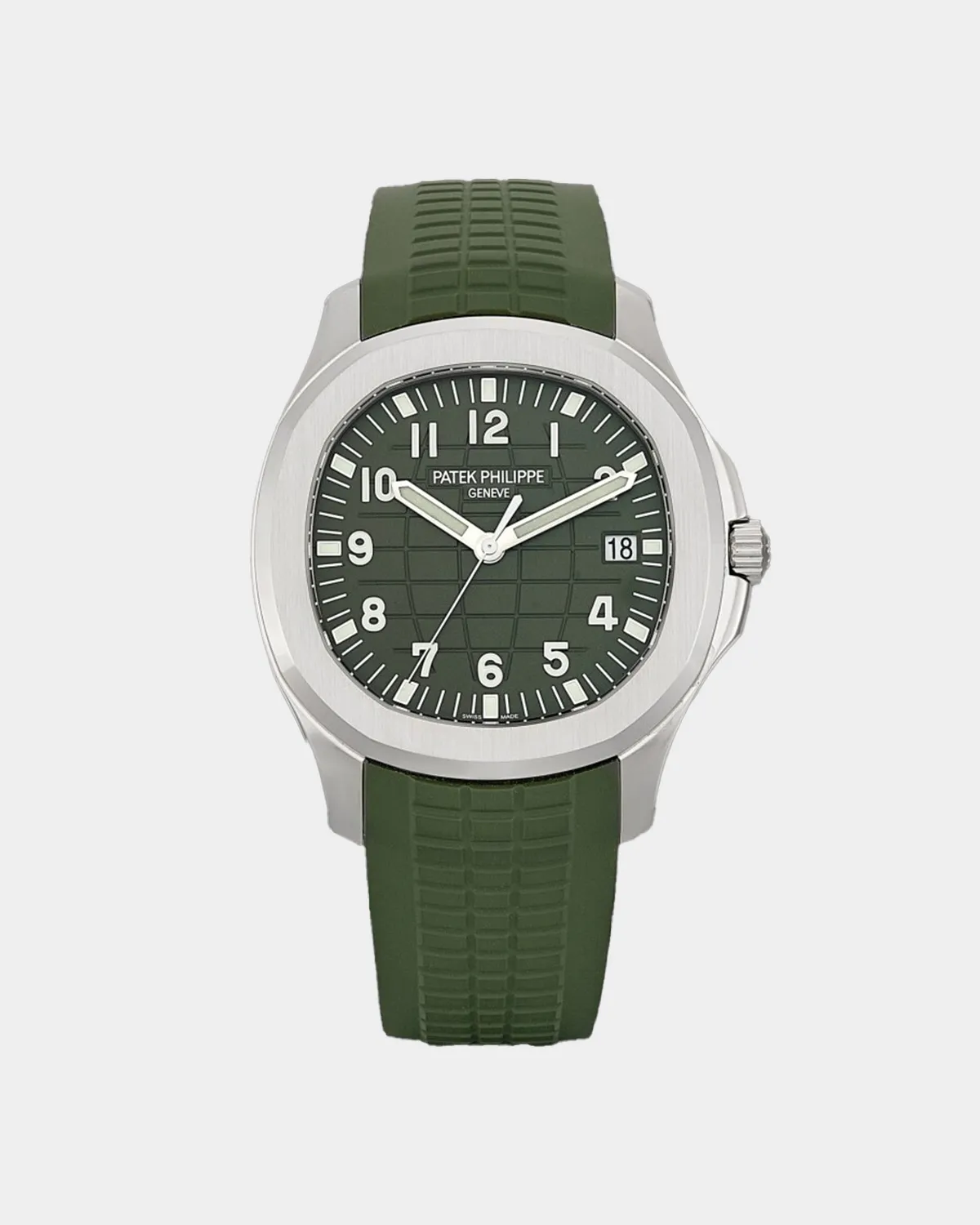 Aquanaut 5168G green dial rubber strap watch front view