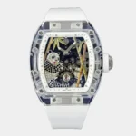 Front view of Jewelry Tourbillon watch with diamond panda and bamboo