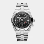 Overseas Dual Time black dial stainless steel watch front view