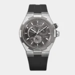 Front view of Overseas Dual Time watch in steel and titanium