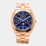 Overseas Perpetual Calendar Ultra-Thin pink gold blue dial front view
