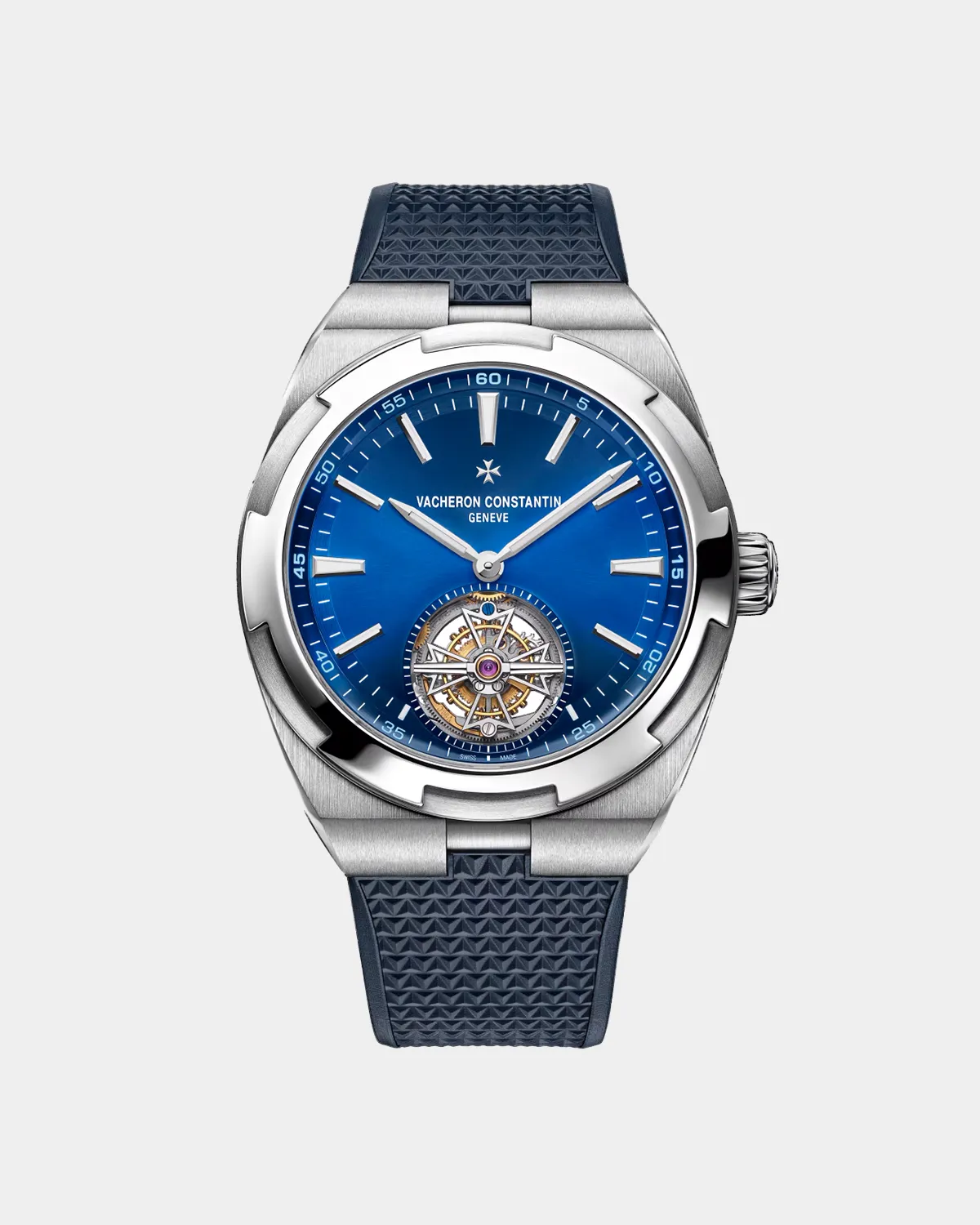 Overseas Tourbillon titanium case blue dial front view