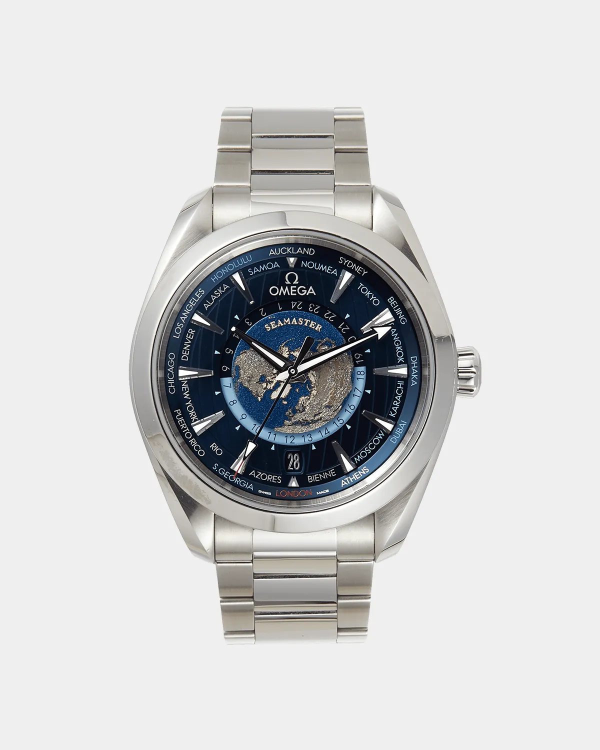 Planet Ocean 600M Chronograph black dial with orange accents front view