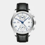 Portugieser Chronograph Classic silver dial blue hands front view