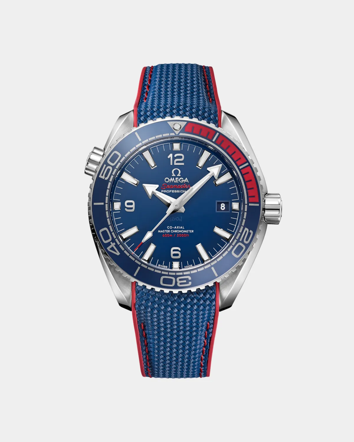 Seamaster Diver 300M blue ceramic dial and bezel steel bracelet front view