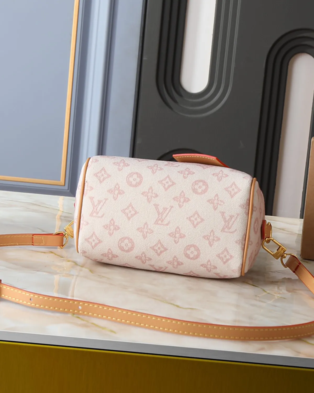 bagladt-signature-boston-bag-20-sand-toned-monogram-wide-strap-front5