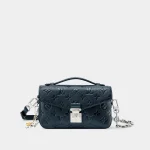 Signature Elongated Satchel bag in embossed grained leather with chain front view