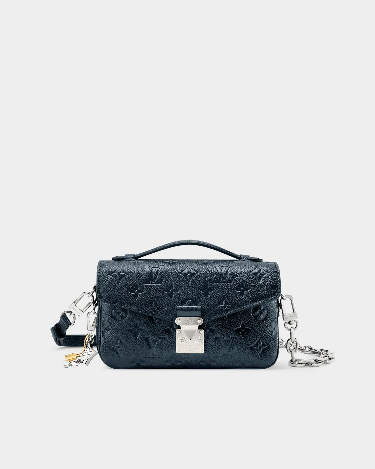 Signature Elongated Satchel bag in embossed grained leather with chain front view