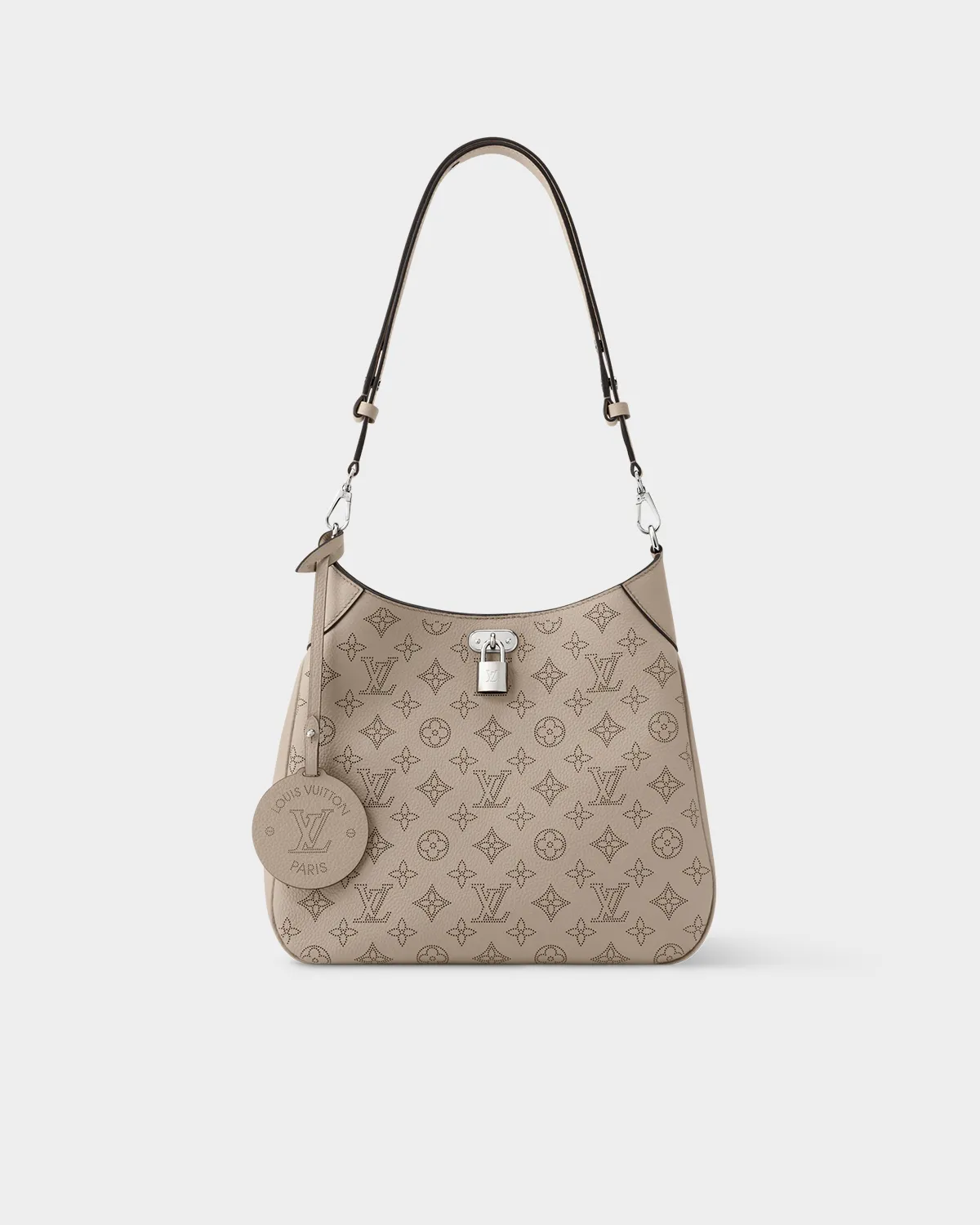 Signature Perforated Hobo MM bag in Mahina calfskin leather front view