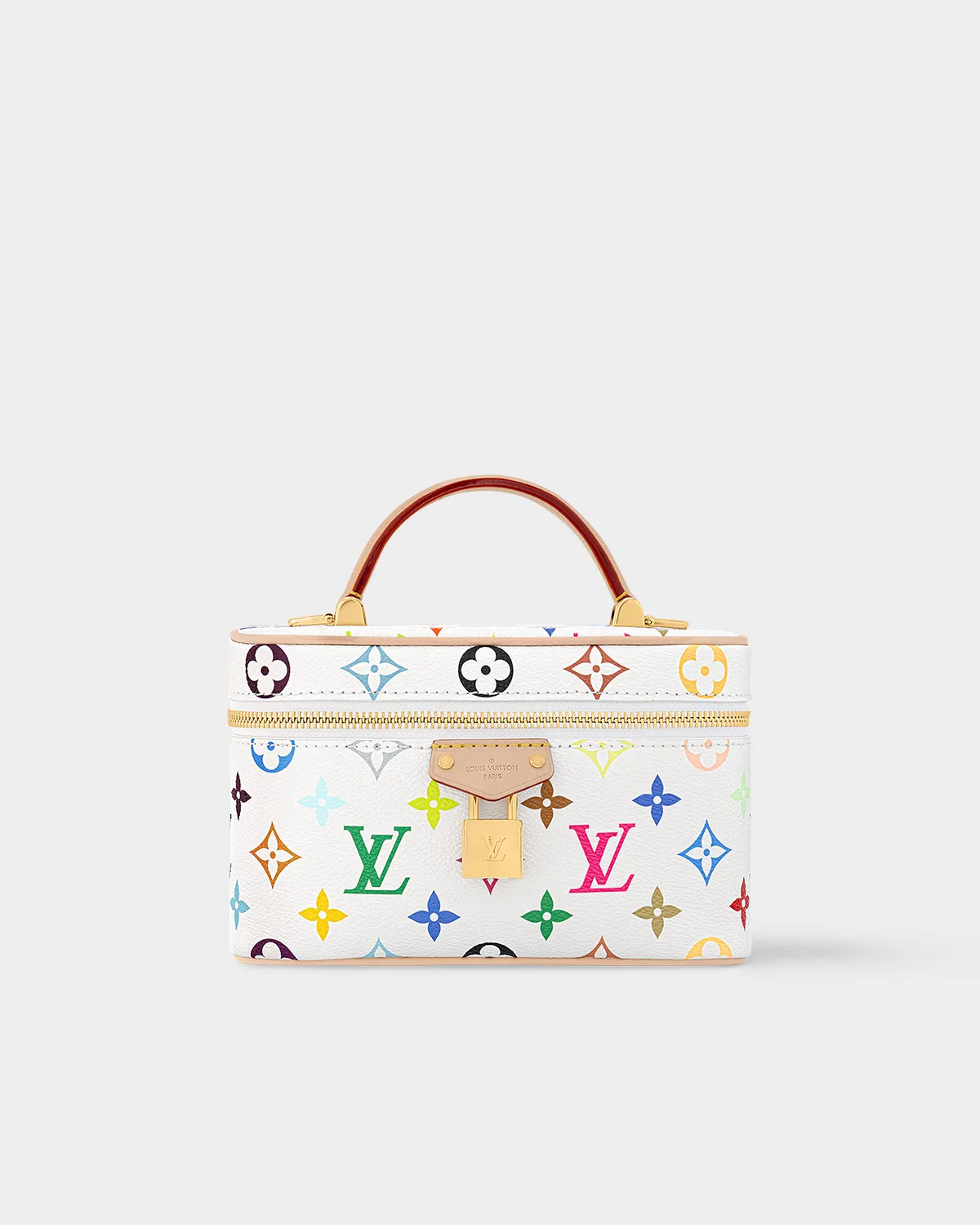 Signature Pop-Art Boston Bag 30 in white multi-color canvas front view