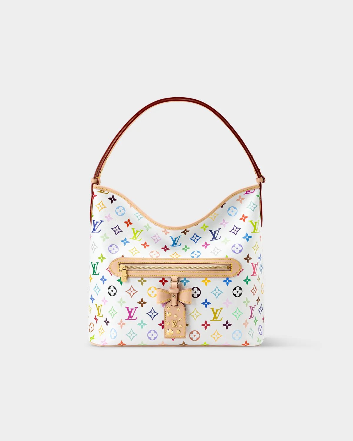 Signature Pop-Art Boston Bag 30 in white multi-color canvas front view