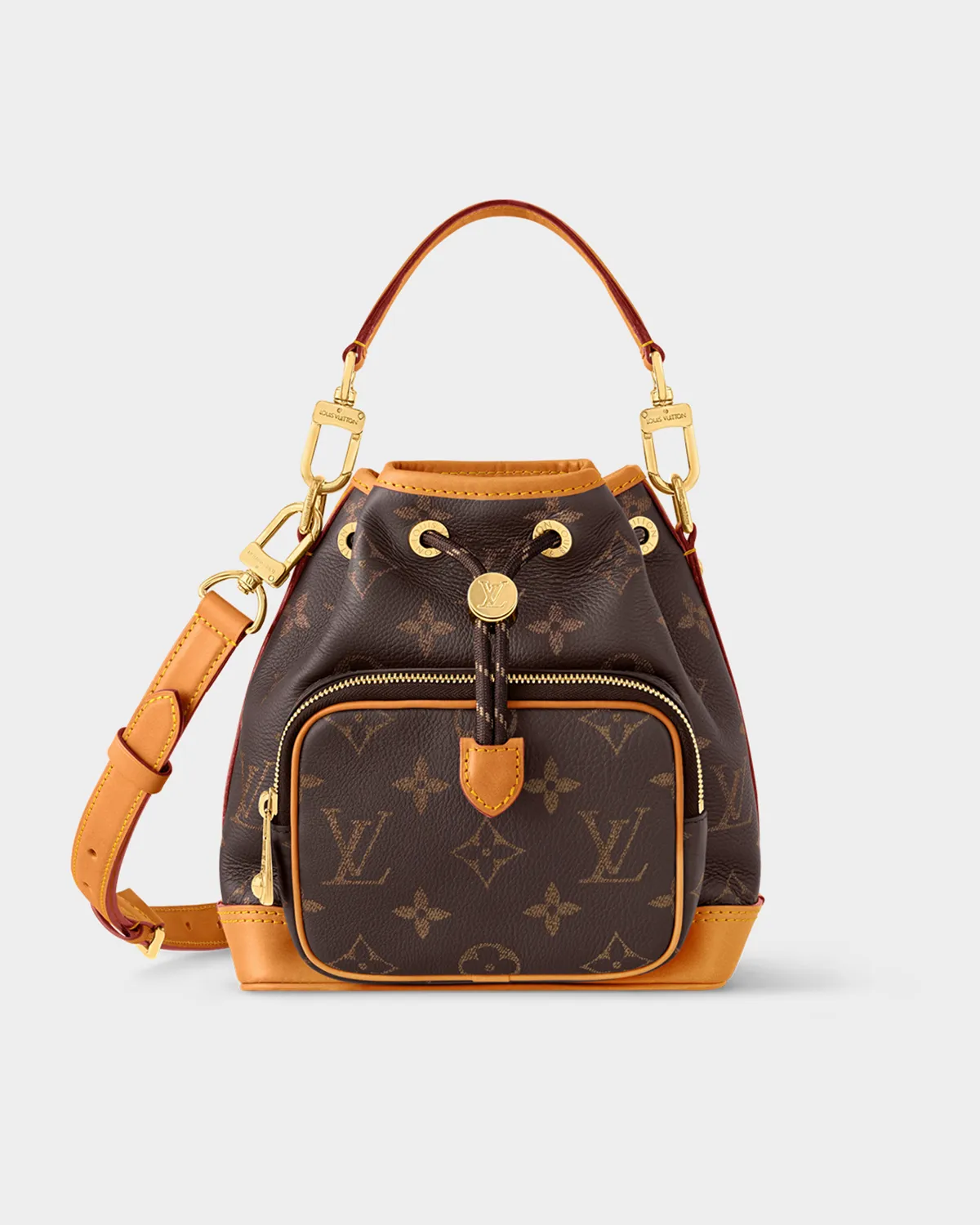 Signature Utility Bucket Bag in monogram archive canvas with cargo pockets front view