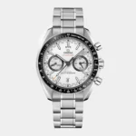 Speedmaster Racing white dial with black ceramic bezel front view