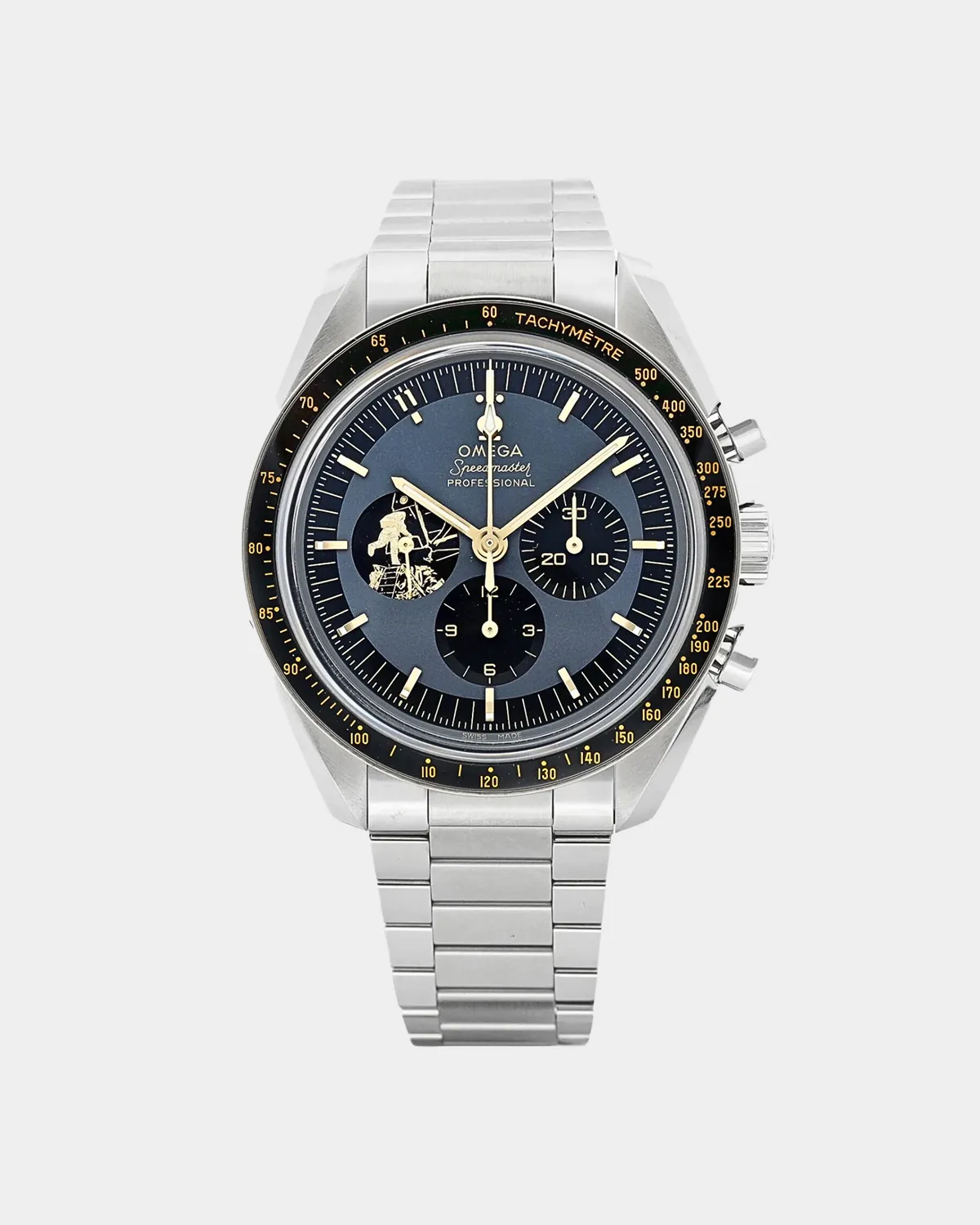 Speedmaster Moonwatch Professional two-tone Sedna gold and steel front view