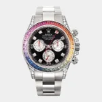 Daytona 116595RB rainbow bezel chronograph watch black dial front view